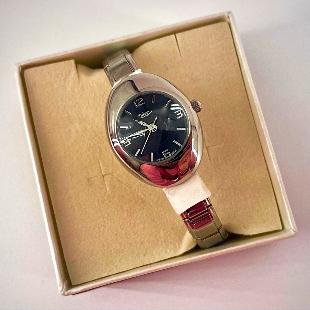Talexia Polished Stainless Steel Contemporary Modern Minimalist Women’s Watch